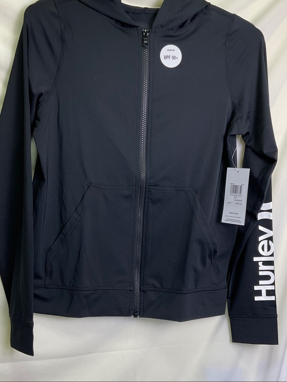 Hurley Black Zip-Up Hoodie UPF 50+ with Rashguard